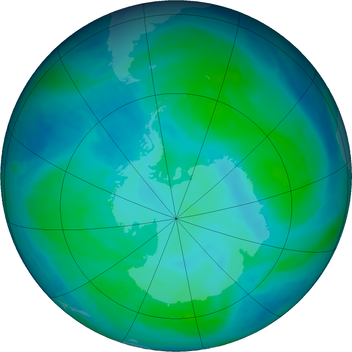 Antarctic ozone map for 18 January 2016